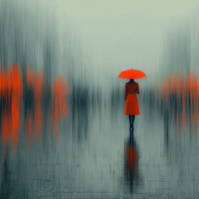 Woman with Umbrella in a Blur