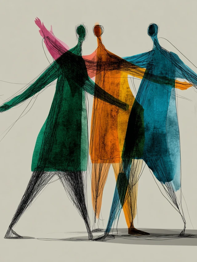 Abstract Dance Illustration Green Pink Orange Blue Colors