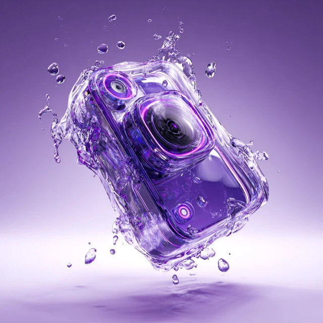 Futuristic Instagram Camera in Liquid Glass 3D Art
