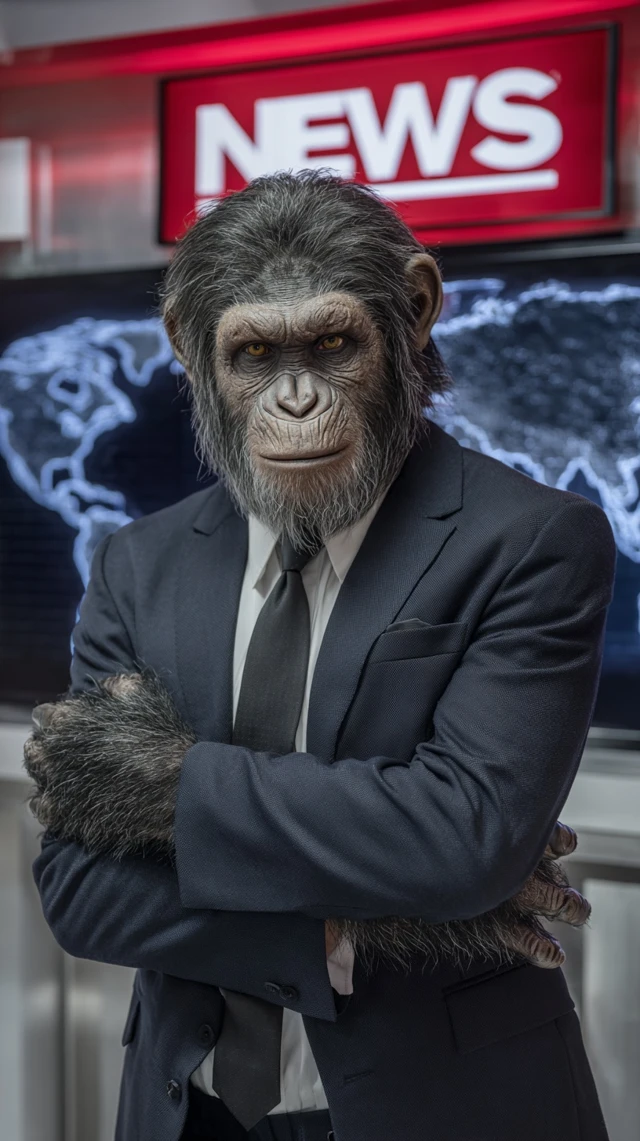 Caesar From Planet of the Apes News Anchor
