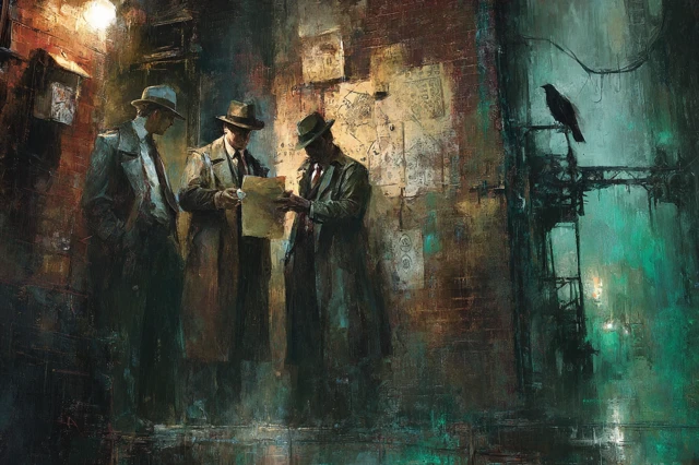 1920s Noir Alley with Agents and Supernatural Horror