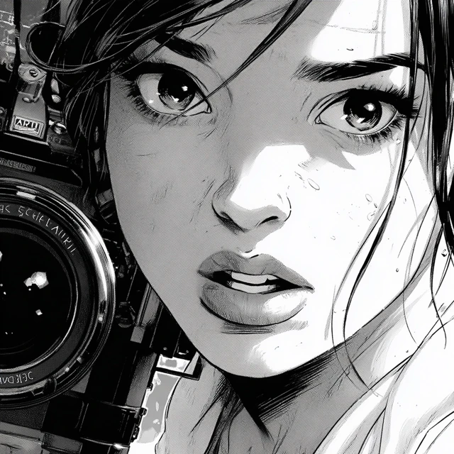 Black and White Illustration of a Woman with a Camera