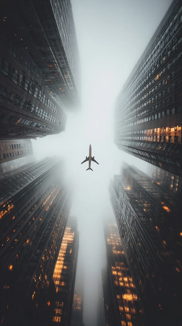 New York Skyscrapers and Airplane Aerial View