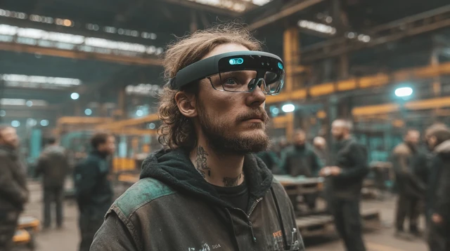 Factory Worker in VR Glasses