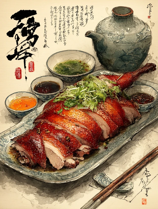 Chinese Roasted Goose and Duck Watercolor
