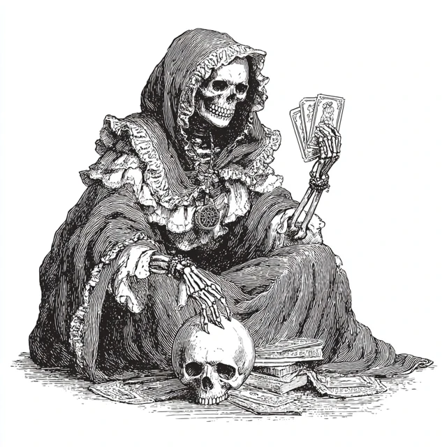 Skeleton Fortune Teller Vintage Horror Illustration