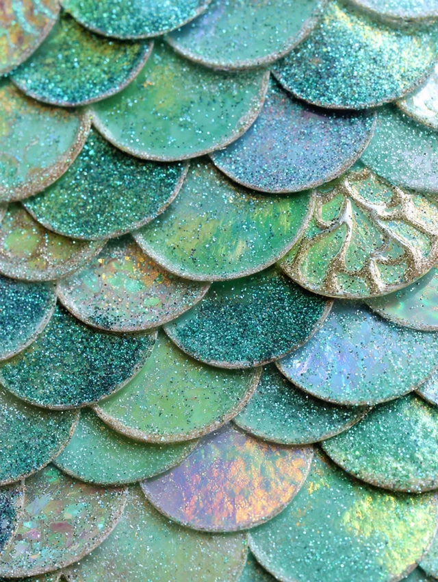 Pastel Green Mermaid Scale Pattern Shiny and Glittery