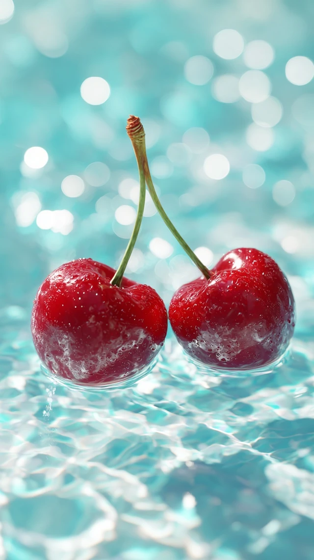 Fresh Cherries in Water Photorealistic Photography