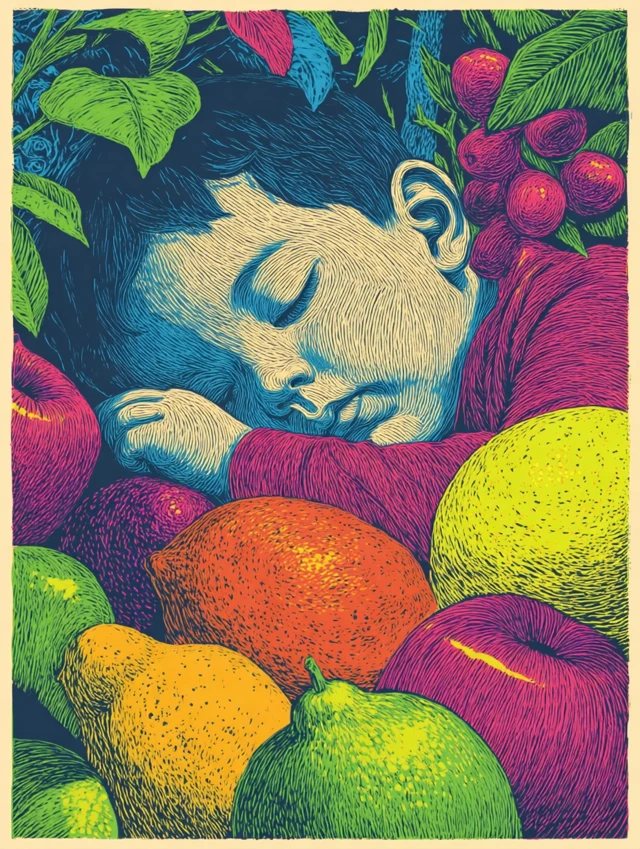 Dreaming Toddler Linocut Print