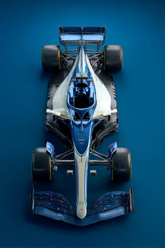 Formula 1 Car Aerial Shot Blue White Design