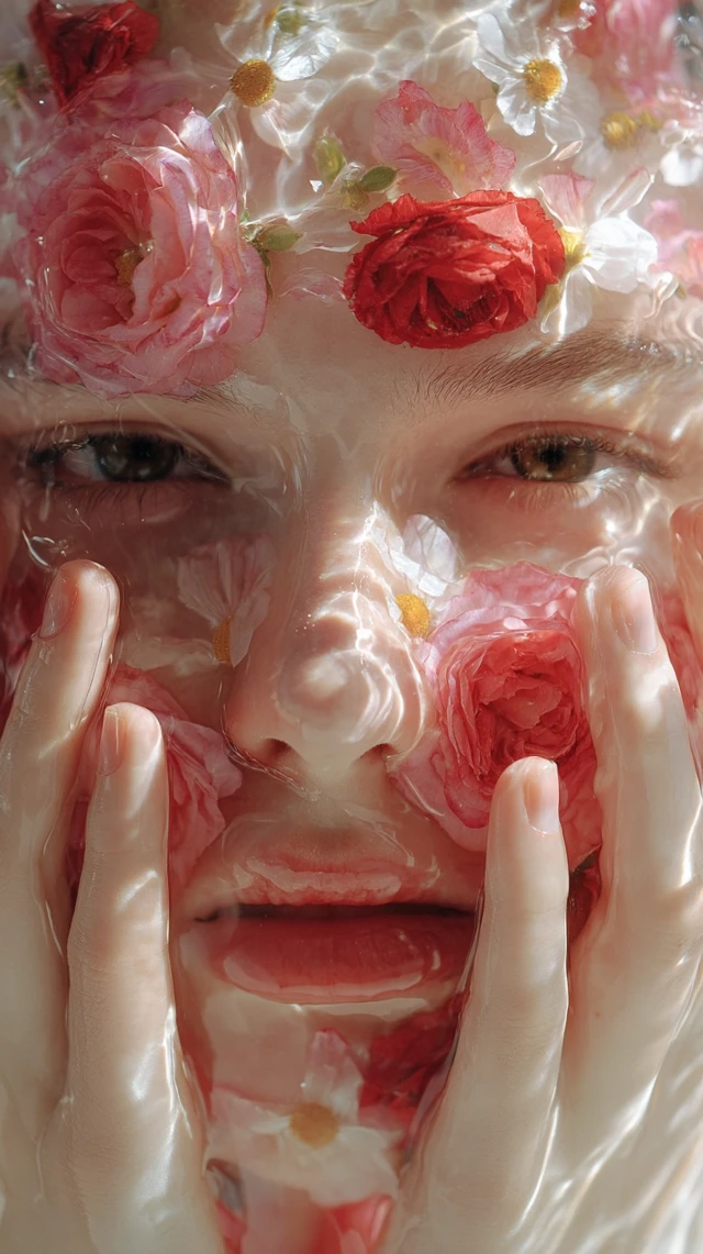 Woman Face With Roses in Viscous Substance
