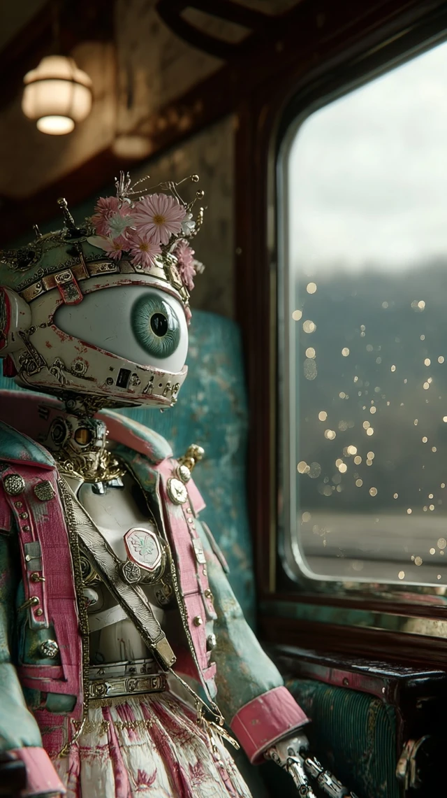 Fantasy Train Interior with Monster Looking Out