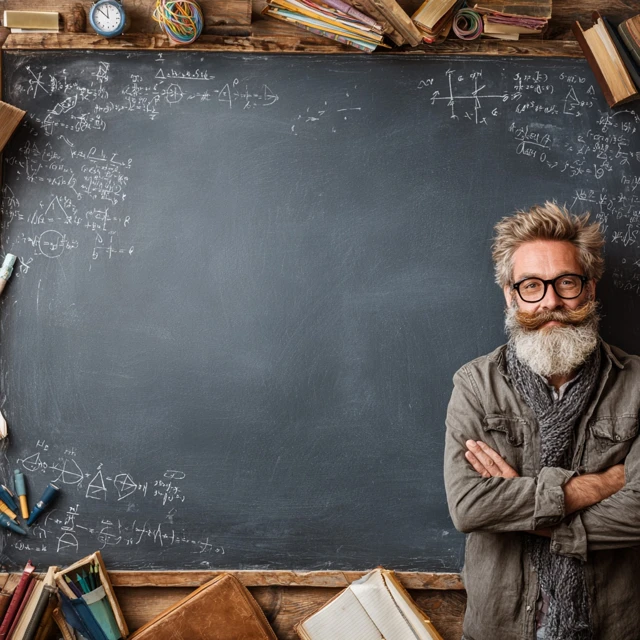 Math Teacher on Chalkboard Warm and Professional