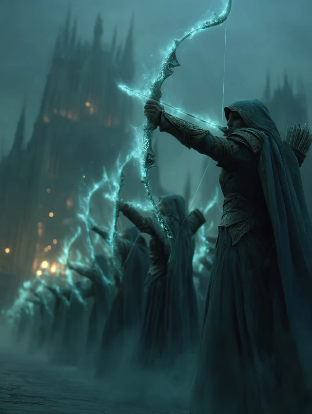 Elven Archers Battle Sauron Dark Fantasy Art
