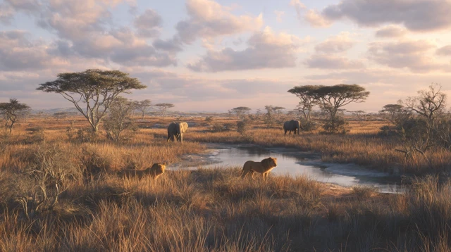 African Savannah Lions and Elephants 8K