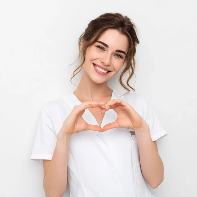 Smiling Medical Staff with Heart Hands Sign