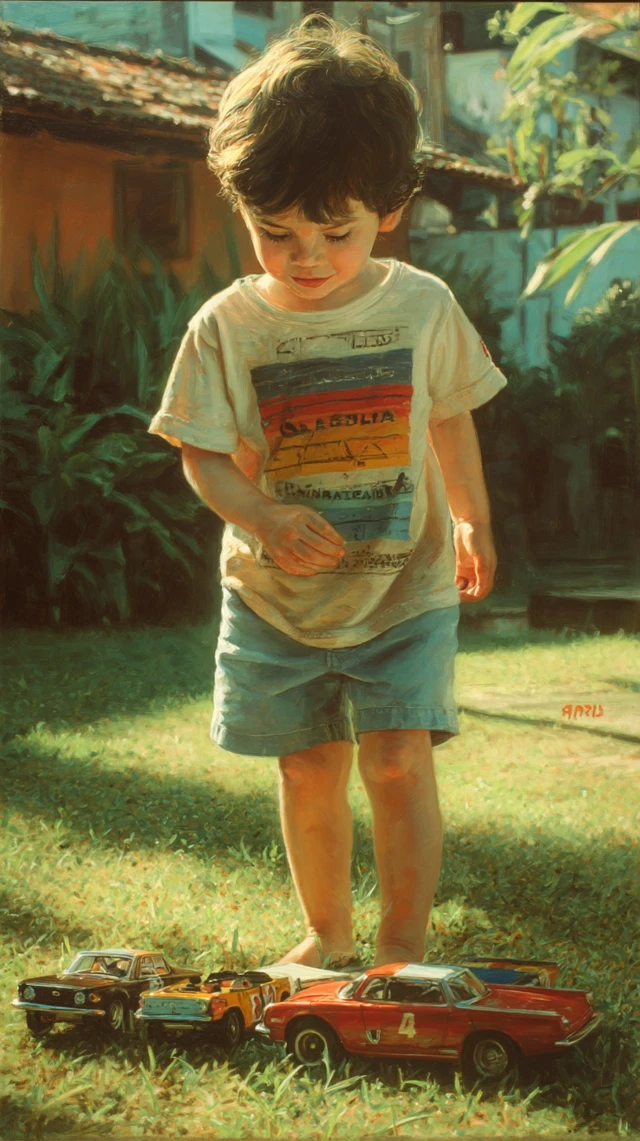 Young Ayrton Senna Playing with Toy Cars Portrait