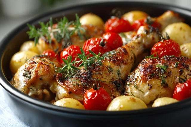 Chicken Drumsticks with Tomatoes and Potatoes Food Photo