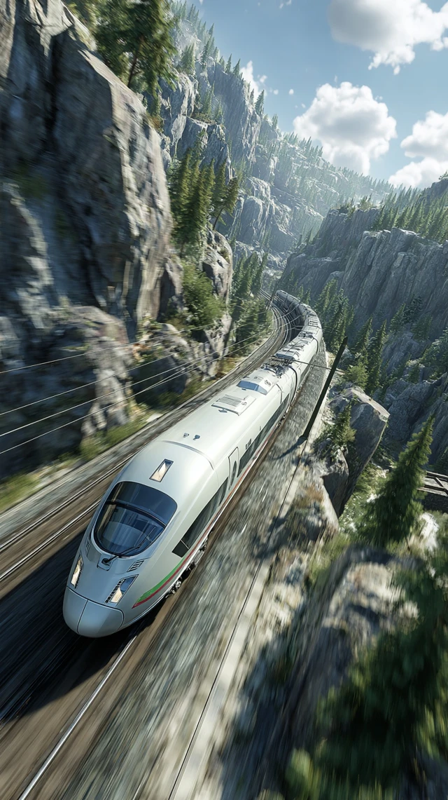 High Speed Train Through Mountain Landscape