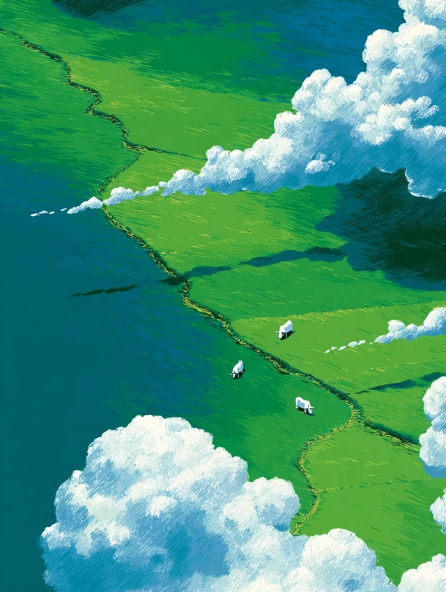 Grassland Aerial View Watercolor Painting