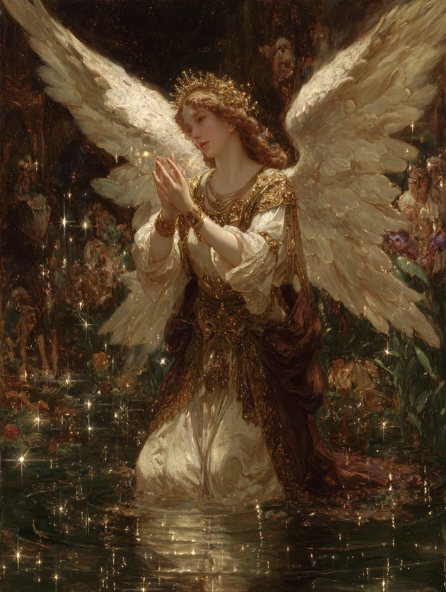 Angel Embracing Stars Dreamlike Artwork