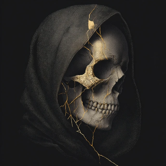 Gothic Skull with Golden Crack Backprint Design