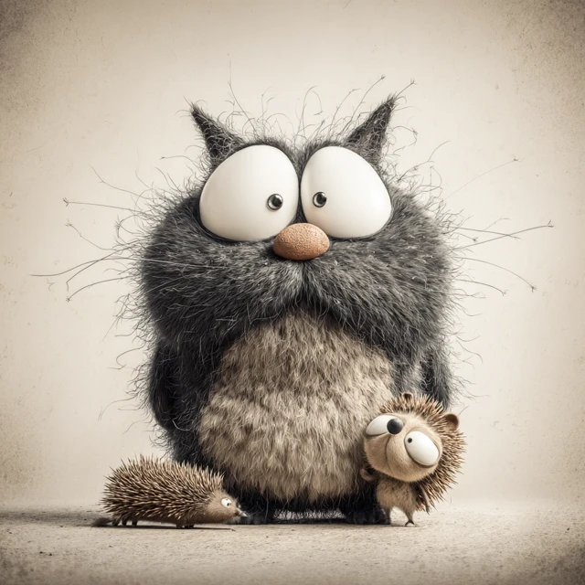Funny Fat Cat and Hedgehog Cartoon 3D Art