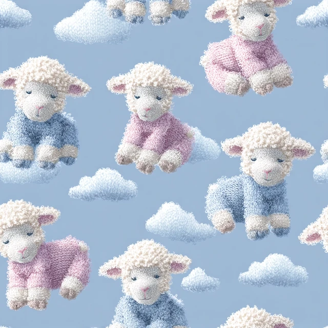 Knitted Lambs Seamless Pattern for Baby Blankets