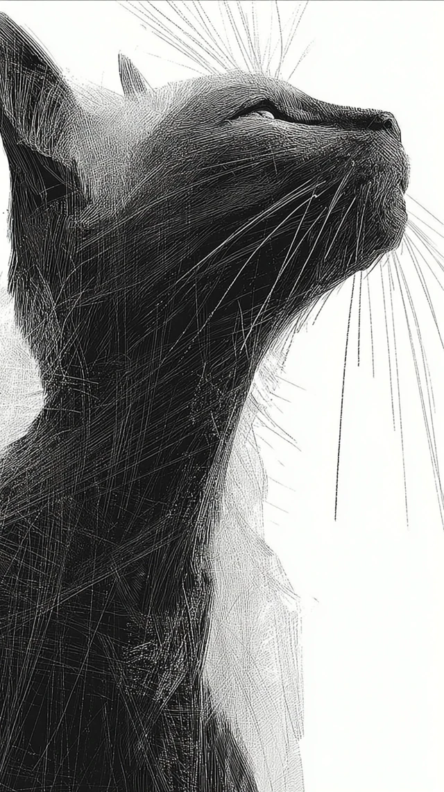 Epic Manga Cat Black and White Illustration