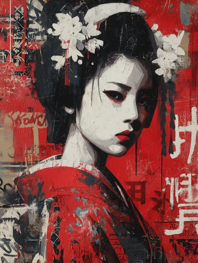 Edgy Geisha Modern Art Painting