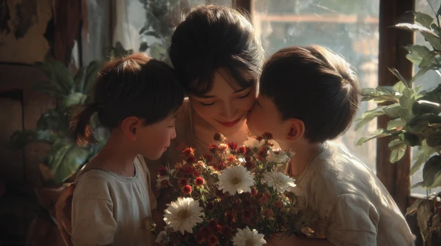 Mothers Day: Chinese Mother and Child Embrace