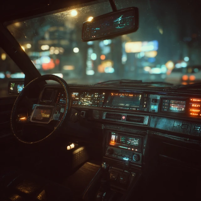 Cyberpunk Car Interior Futuristic HUD Night City
