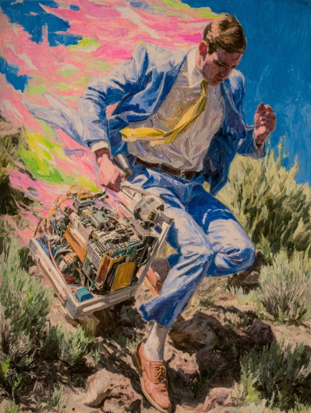 Steampunk Runner Gouache Painting High Saturation