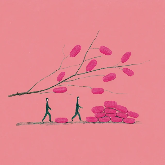 Pink Peanut Candies and Twiggy Branch Illustration