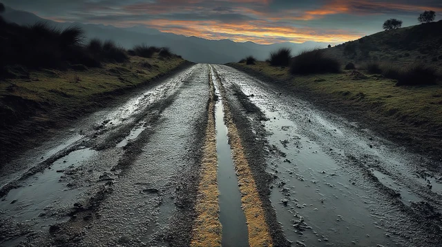 Muddy Road Landscape Scenic View