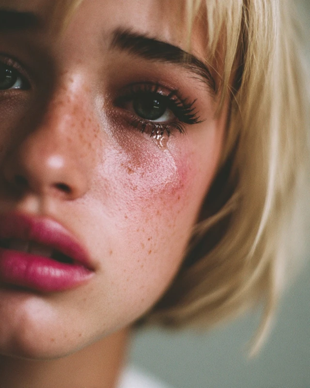 Platinum Blonde Portrait with Bubblegum and Tears
