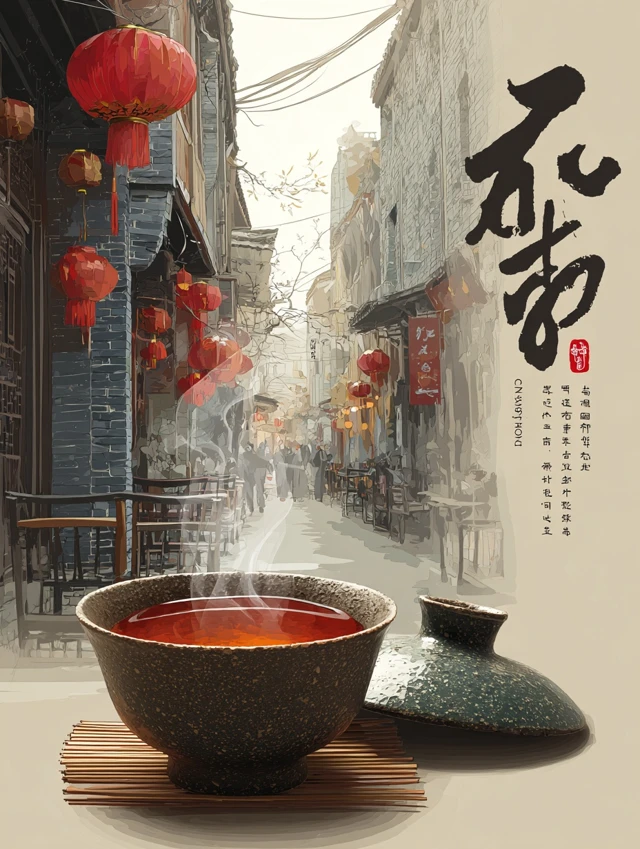 Chengdu Tea Gaiwan Poster Kuanzhai Alley