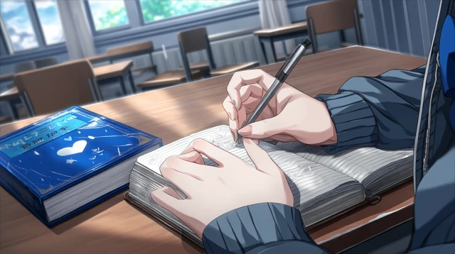 Anime Notebook Drawing Heart Mark Close Up