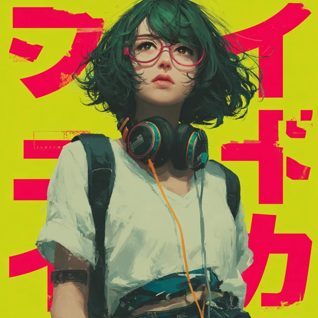 Anime Album Art Green Haired Girl With Headphones