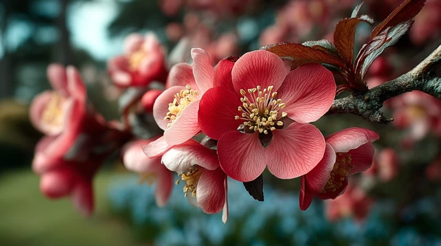 Blooming Tree Branch In Sunny Meadow