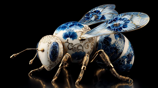 Porcelain Bee Art Blue and White Porcelain