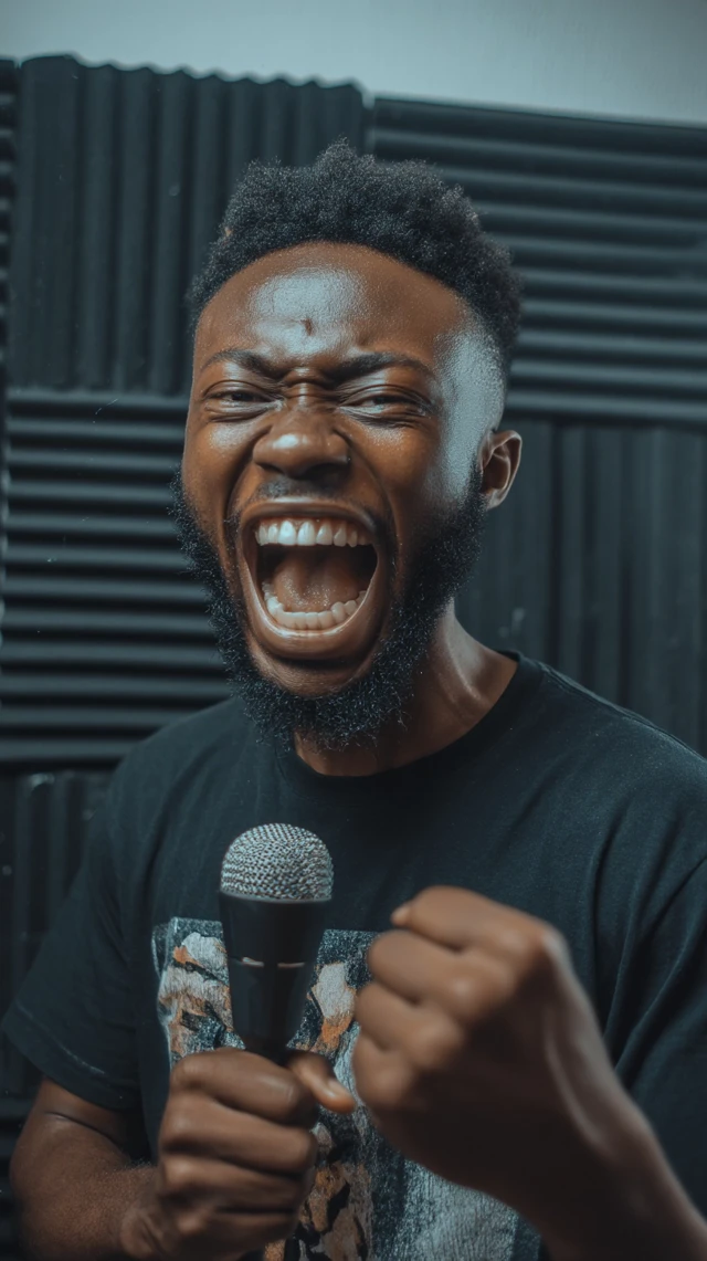 Passionate African Vlogger Speaking into Mic