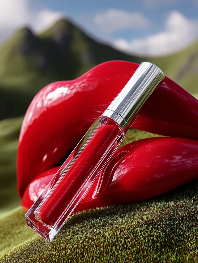Surreal Lip Gloss Ad: Lips in Landscape