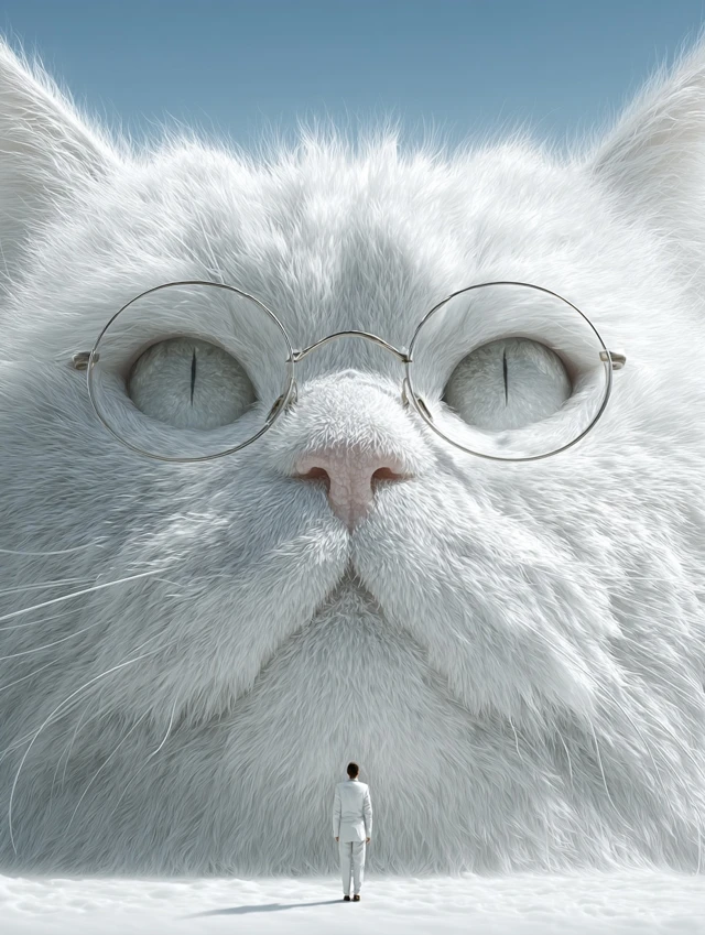 Giant Cat with Glasses Looking Down
