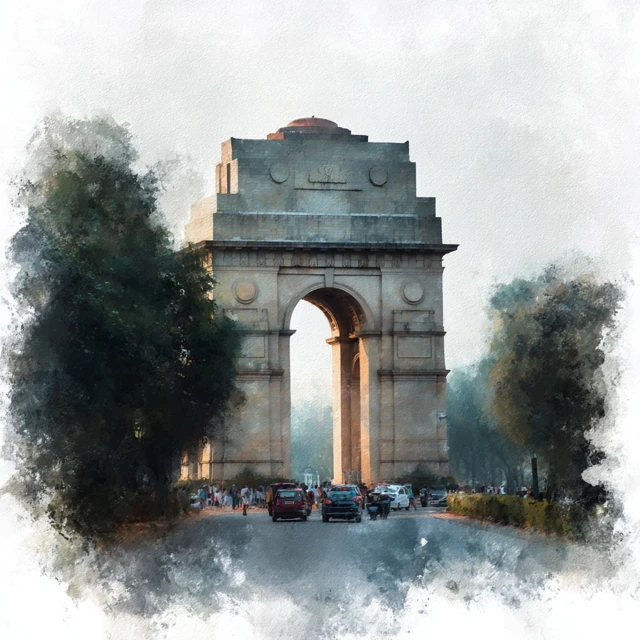 India Gate Watercolor Painting on White Background