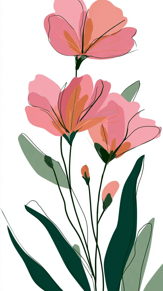 Pink Flowers Matisse Style 2D Vector Art