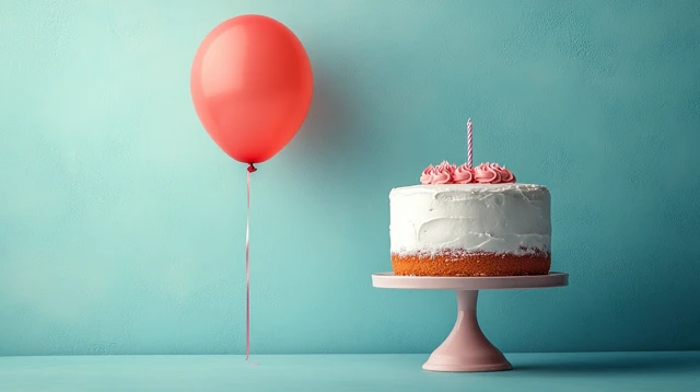 Minimalist Birthday Scene Cake and Balloon Pastel Backdrop