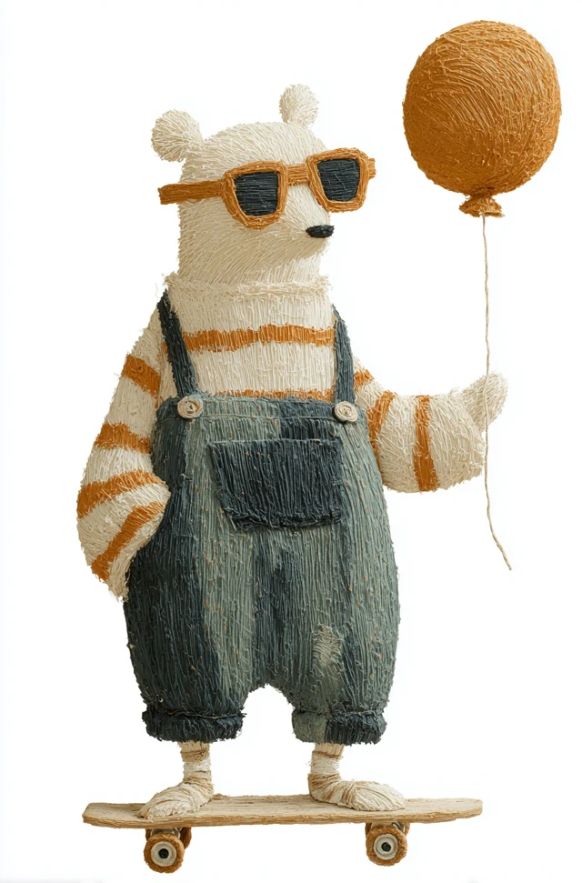 Cute Bear on Skateboard with Balloon Illustration