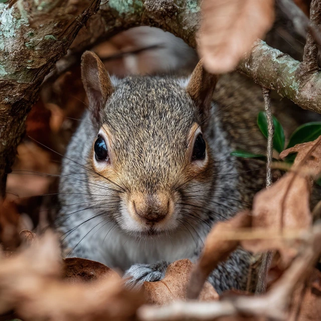 Eastern Gray Squirrel Peeking from Underbrush