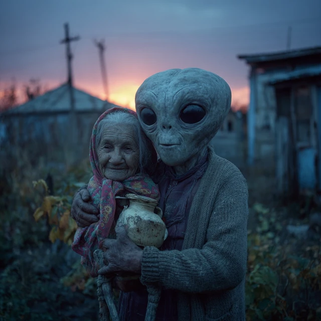 Eerie Russian Village Babushka Alien Portrait 1996